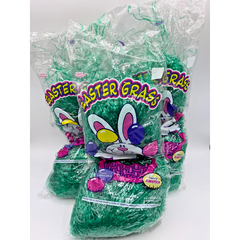Vintage Easter Grass Green Lot of 3 RJ Rabbit HUGE 7 ounce bag NEW Unopened USA